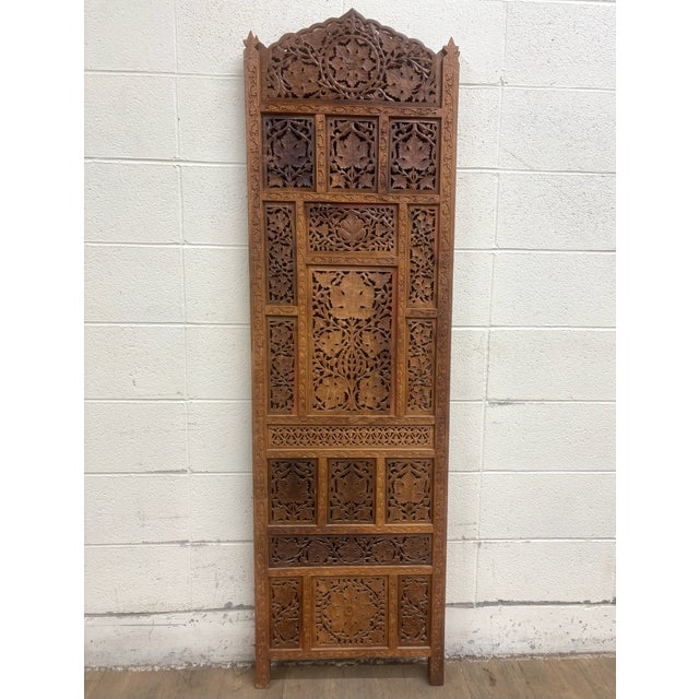 Late 20th Century Vintage Hand Carved Two Panel Teak Room Divider Folding Screen For Sale - Image 5 of 18