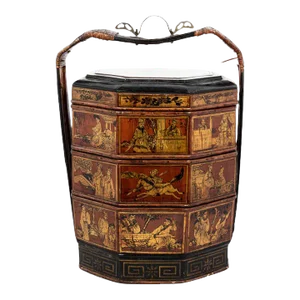 Vintage Chinese Hand Painted 3 Tier Wedding Basket/Lunch Box