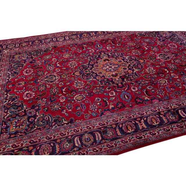 1960s Vintage Persian Mashad Handmade Red All-Over Wool Rug For Sale In New York - Image 6 of 7