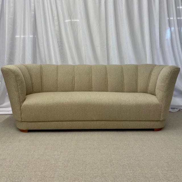 Flemming Lassen Style, Danish Mid-Century Modern, Curved Sofa, Boucle, 1940s For Sale - Image 13 of 13