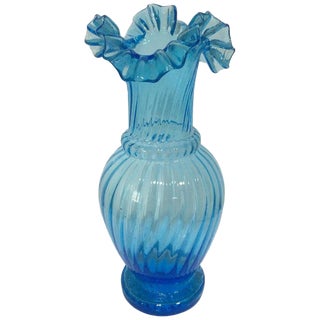 Midcentury Biedermeier Style Glass Vase Light Blue For Sale