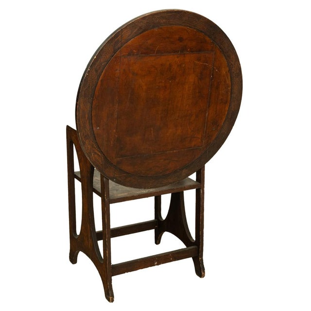 Antique Folk Art Poker Work Arts & Crafts Monks Bench Table Chair New York 1900 For Sale - Image 12 of 15