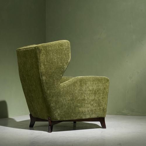 Italian Lounge Chair in Forest Green Dedar Upholstery, Italy For Sale - Image 4 of 11