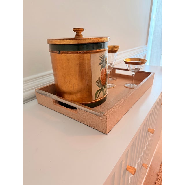 Shagreen Style Faux Snakeskin Decorative Serving Tray With Nickel Handles For Sale In Charleston - Image 6 of 7