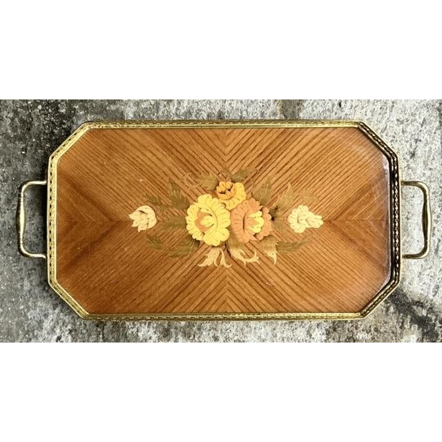 Mid 20th Century Vintage Boho Italian Marquetry Brass Gallery Tray For Sale - Image 5 of 9