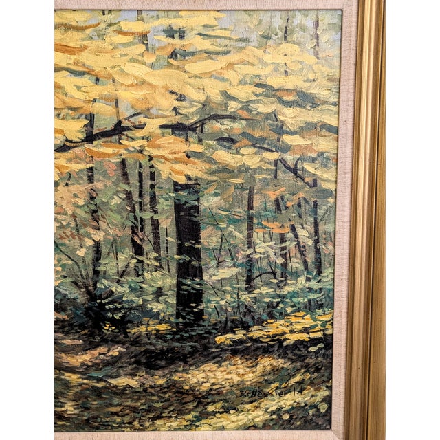 Large Mid-Century Impressionist Autumn Forest Oil Painting – In the Style of R. Hessler For Sale In Raleigh - Image 6 of 11
