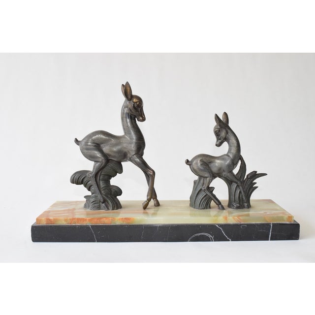 Metal Art Deco Twin Deer Zamac Figurine on Marble Base, Europe, 1940s For Sale - Image 7 of 9