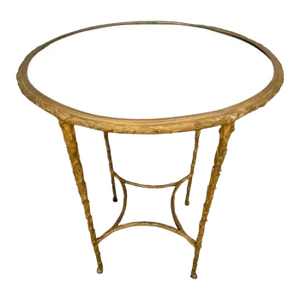 Bagues Style Mid-Century Brass Faux Bois Side Table With Mirrored Top