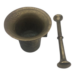 Antique Brass Mortar and Pestle For Sale