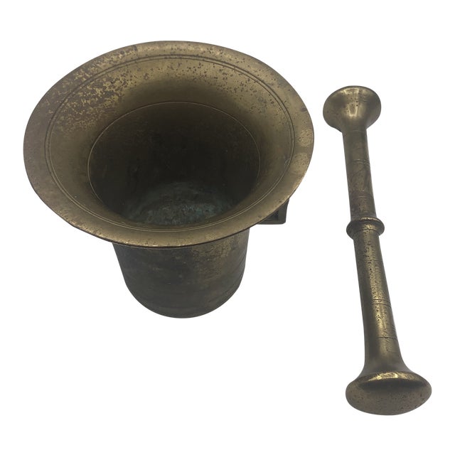 Antique Brass Mortar and Pestle For Sale