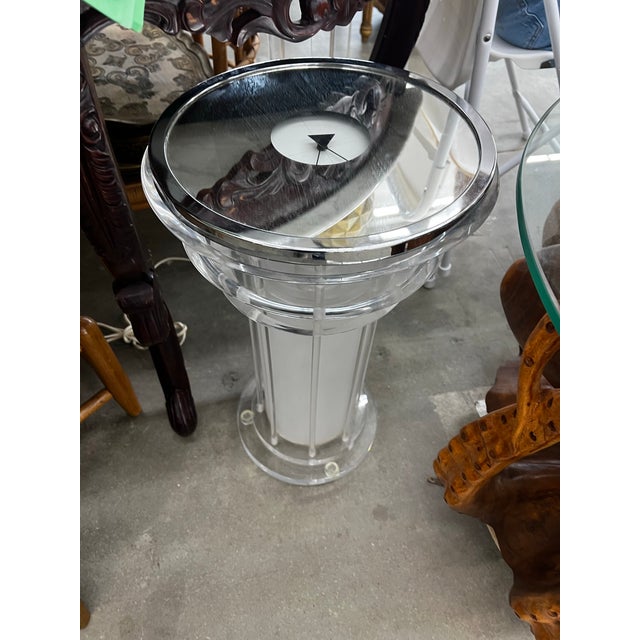 1970s 1970s Lucite Light Up Side Table With Signed Clock Table Top For Sale - Image 5 of 5