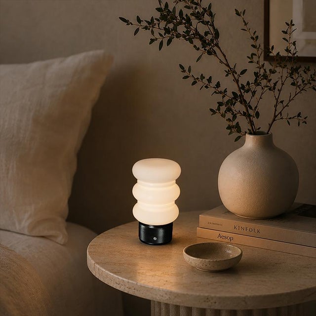 Aloadecor Modern Small Opal Glass Cordless Rechargeable Table Lamp 3-Level Dimmable Led Bedside Lamp For Sale - Image 10 of 11
