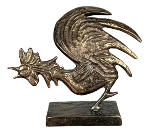 Vintage Gilded Bronze Cocorico Rooster Sculpture by Yves Lohé, 1990