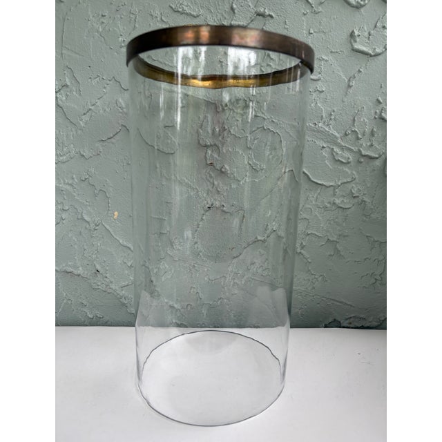 Vintage Mid-Century Clear Glass Lamp Shade With Solid Brass Rim | Large Replacement Hurricane Shade For Sale - Image 4 of 8