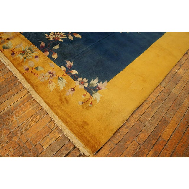 Early 20th Century 1920s Royal Blue Floral Antique Chinese Art Deco Rug 8'10" X 11'4" Handknotted Wool Carpet For Sale - Image 5 of 6