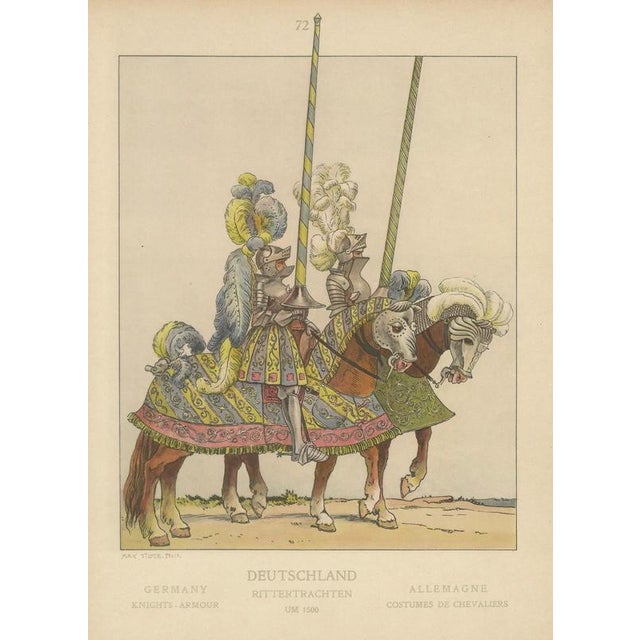 After Max Tilke, Knightly Pageantry of 1500s Germany, Colored Print For Sale - Image 3 of 9