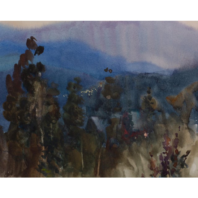 Contemporary Colorado Evening, ca. 2010 by Naum Katsenelson | Watercolor on paper of a mountain landscape at dusk For Sale - Image 3 of 5