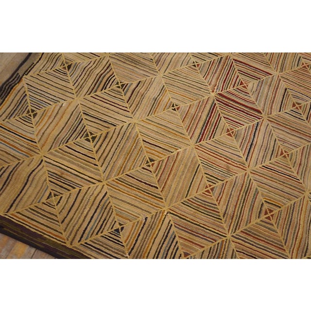 1890s Camel Log Cabin Folk Art American Hooked Rug 4' 5' 'X 4' 5'' Wowen Wool Carpet For Sale - Image 11 of 13