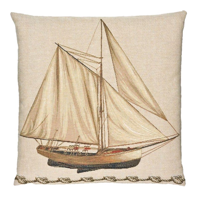 Sailing Boat Tapestry Cushion With Feather Filler - 46x46cm (18"x18") For Sale