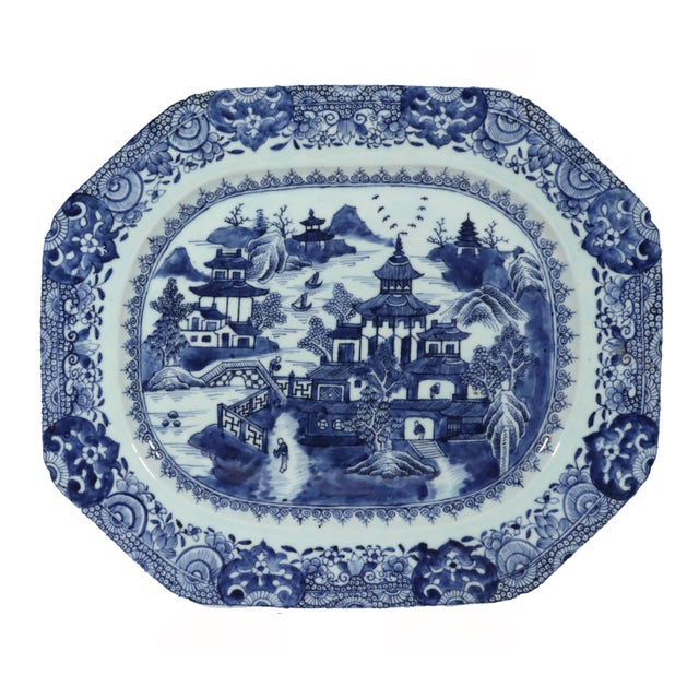 Grand River Landscape: Chinese Export Blue & White Porcelain Large Platter For Sale - Image 12 of 12