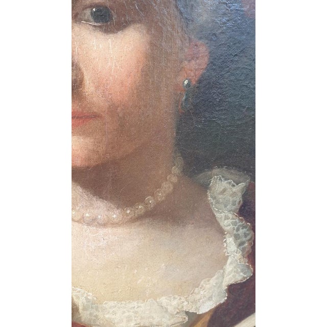 Oval Portrait of Lady with a Fan, 18th Century, Oil on Canvas, Framed For Sale - Image 8 of 17