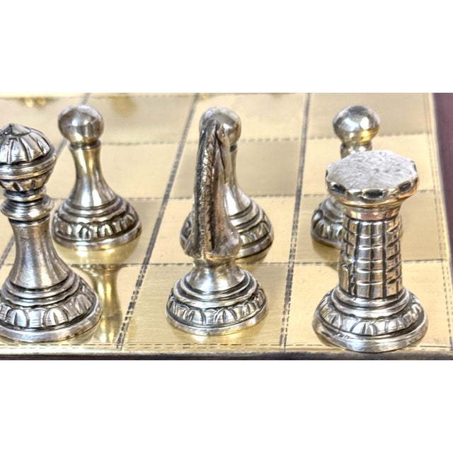 Neoclassical French Gilt & Silvered Bronze Complete Table Top Boxed Chess Set For Sale - Image 10 of 12