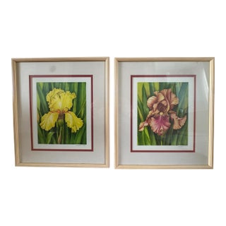 Manabu Saito Limited Edition Iris Botanical Floral Prints Signed Set of 2 Framed For Sale