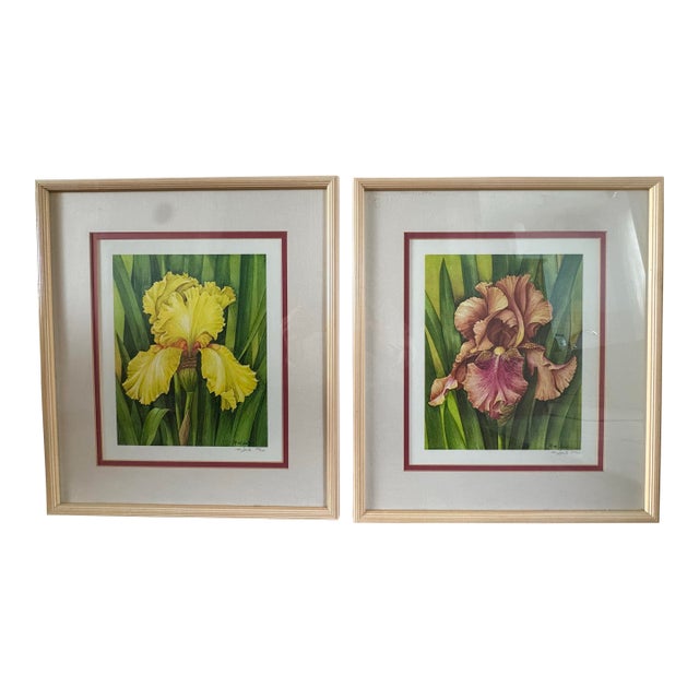 Manabu Saito Limited Edition Iris Botanical Prints Signed Set of 2 Framed Floral For Sale