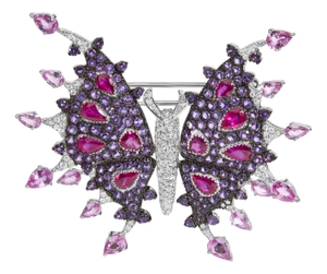 18K White Gold 1.00 Cttw Diamond, Ruby Sapphire, and Amethyst Mixed Gemstone Butterfly Brooch Pin (G-H Color, VS1-VS2 Clarity)