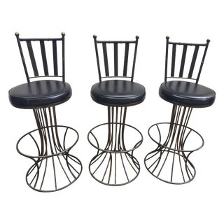 Sculptural Base Mid Century Bar Stools - Set of 3 For Sale