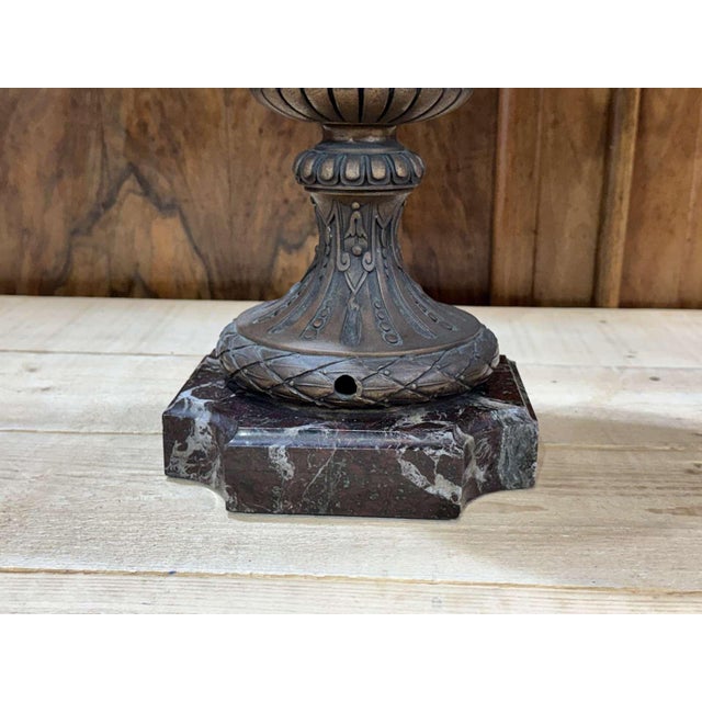 Metal Napoleon III Covered Vases in Spelter with Marble Bases, Set of 2 For Sale - Image 7 of 13