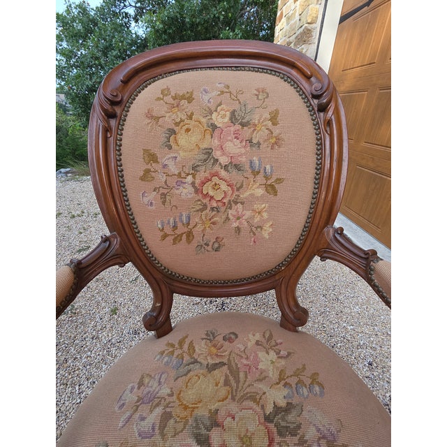 Victorian Floral Needlepoint Tapestry Covered Armchair For Sale - Image 11 of 12