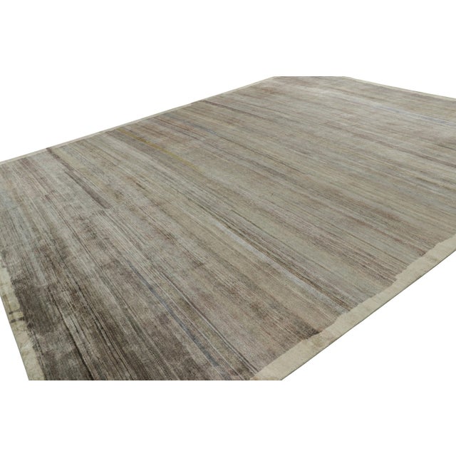 Rug & Kilim Rug & Kilim’s Textural Rug in Green and Brown Stripes and Striae For Sale - Image 4 of 8