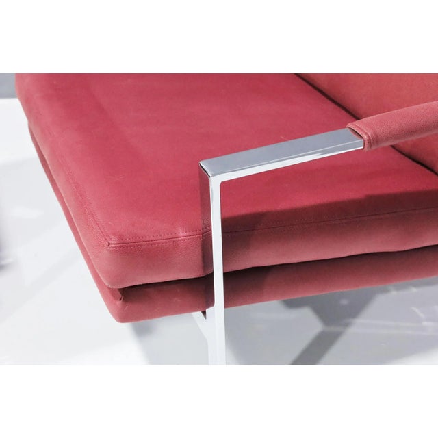 Metal Attributed to Milo Baughman Chrome Frame Lounge Chairs in Dusty Rose Faux Suede/Leather For Sale - Image 7 of 7