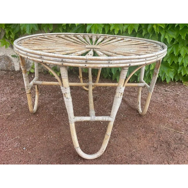 Rattan round coffee table from the 50s
