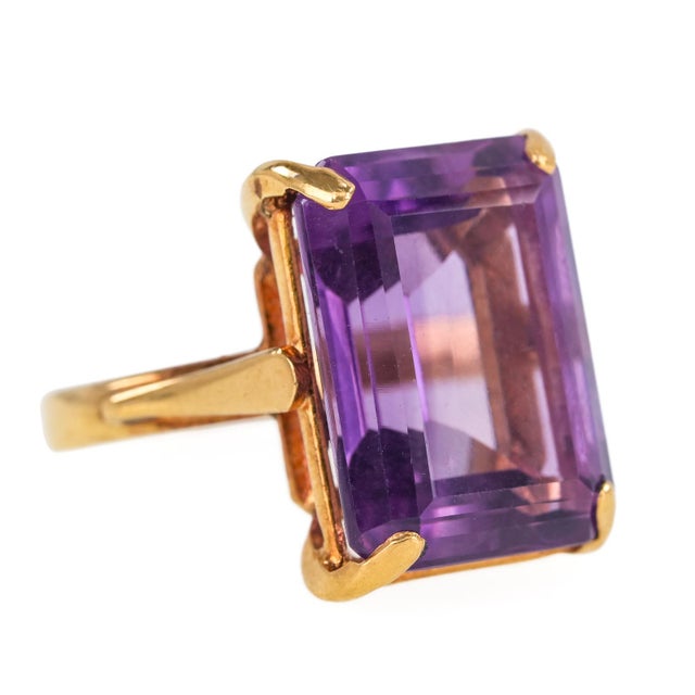 14k Yellow Gold and Amethyst Cocktail Ring Vintage For Sale In Tampa - Image 6 of 10