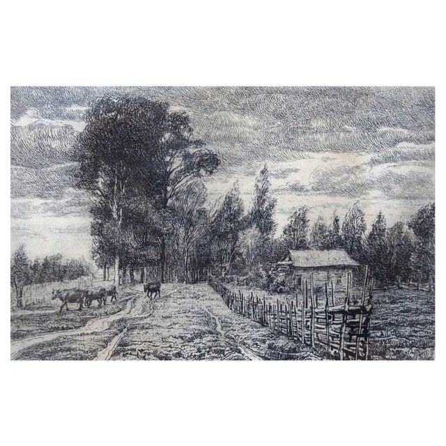 Piotr Petrovich Belousov, from the Pasture, 20th Century, Etching For Sale