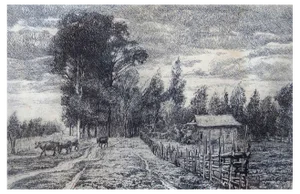 Piotr Petrovich Belousov, from the Pasture, 20th Century, Etching