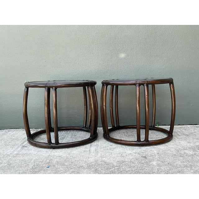 Vintage McGuire Rattan Drum Side Tables - A Pair For Sale - Image 11 of 12