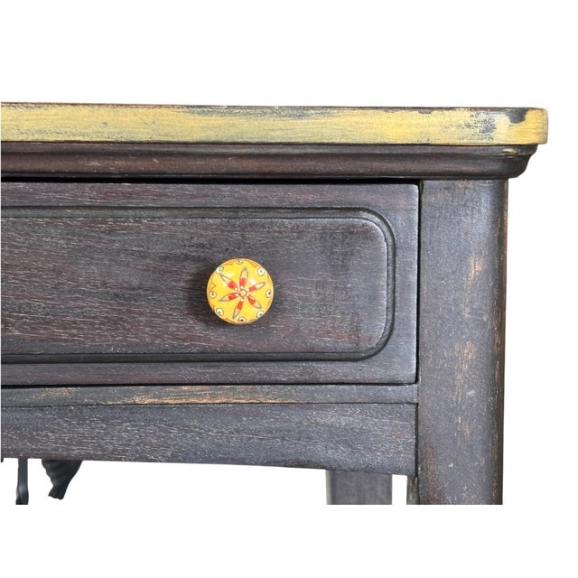 Vintage Distressed Writing Table With Single Drawer & Ceramic Knobs For Sale In Greensboro - Image 6 of 11