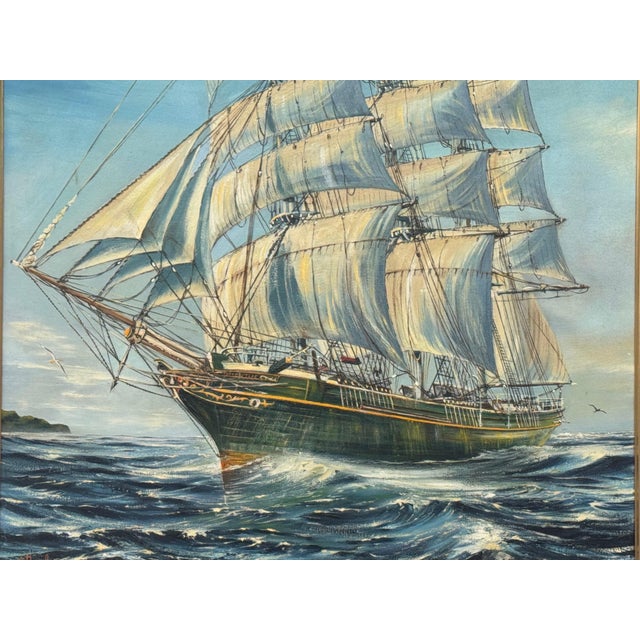 Thermopylae Clipper Sailing Ship at Sea - Vintage 20th Century Oil Painting 1970 Circa For Sale - Image 4 of 14