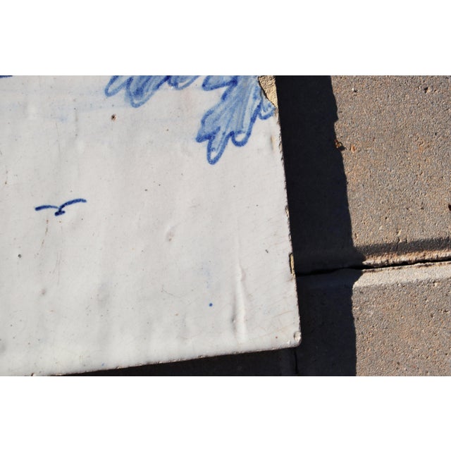 18th Century Portuguese Tile Birds & Foliage Blue & White Antique Hand Painted For Sale - Image 4 of 8