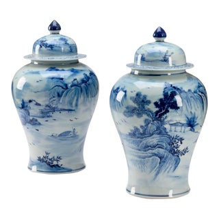Wildwood June Blue Porcelain Jars, Set of 2 For Sale