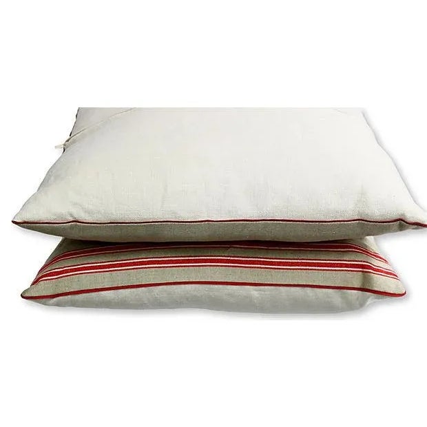 French Provincial Vintage French Linen Pillows, a Pair For Sale - Image 3 of 4