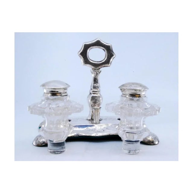 Hexagonally Cut Glass Silver Salt and Pepper Shakers, Set of 3 For Sale - Image 6 of 10