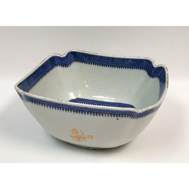 Antique Chinese porcelain export, rectangular bowl, with "R" in crest, possibly for Robertson; No maker marks observed;...