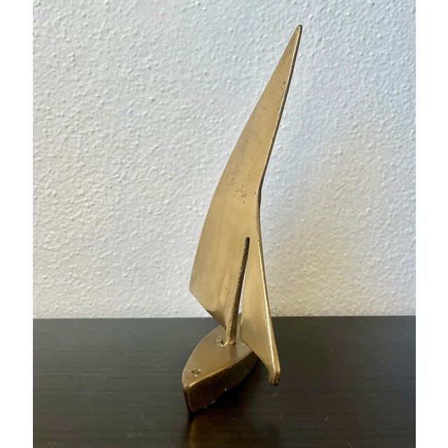 Metal Vintage Mid-Century Brass Sailboat Sculpture For Sale - Image 7 of 11