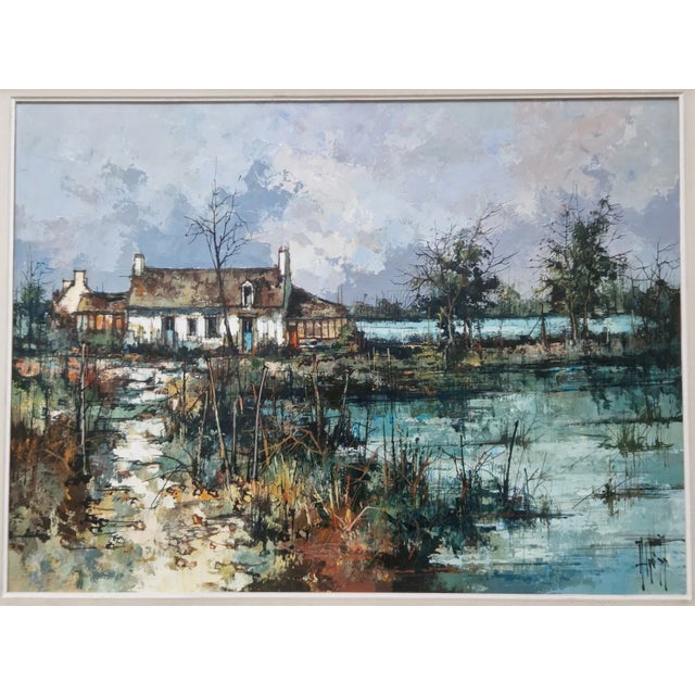 French 20th Century Maurice Le Cunff - Impressionist Landscape With House and Water, Oil on Canvas For Sale - Image 3 of 5