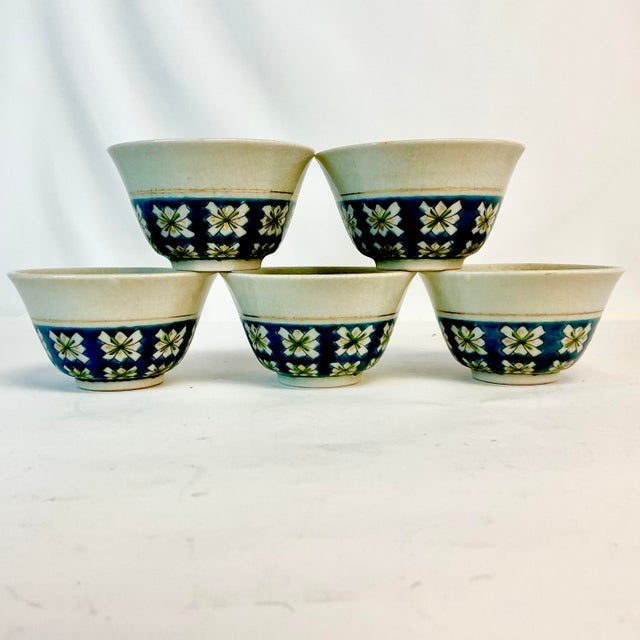 Vintage Chinoiserie Boho Chic Ceramic Pottery Sauce Cups - Set of 5. For Sale - Image 11 of 12