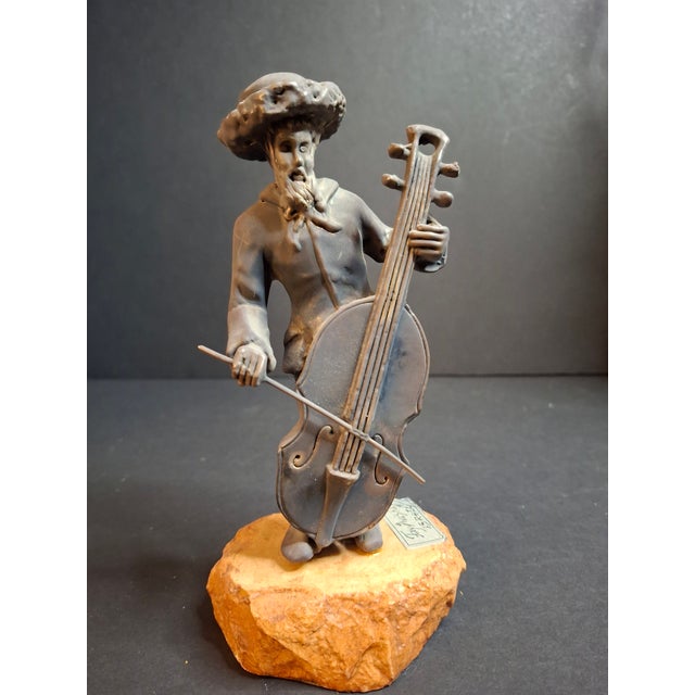 Mid-Century Modern Vintage Fay Avishay 925 Sterling Silver Musician Sculpture Double Bass Cellist Israel For Sale - Image 3 of 15